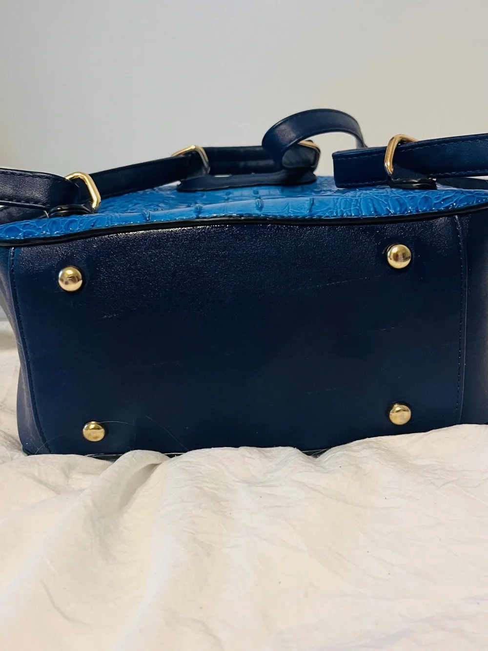 Blue Croc-Embossed Mini Backpack Bag